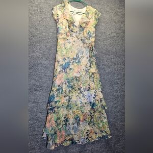 Sundance Silk Maxi Dress with Ruffle Accents And Tierd Skirt Size 8